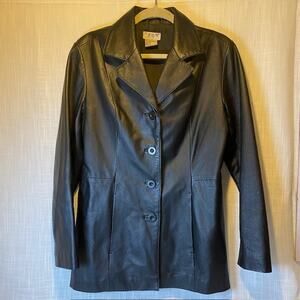 Vintage Tribeca Studio Black 100% Leather Coat Jacket Pockets Womens Medium